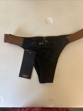 VIX Black Bikini Bottoms with Brown Waistband